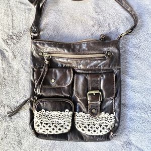 Leather and crochet crossbody bag